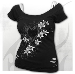 PURE OF HEART - 2in1 White Ripped Top Black